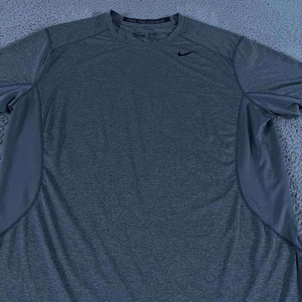 Nike Pro Combat Shirt Mens XXL Gray Fitted Dri-Fit Short Sleeve Athletic Running